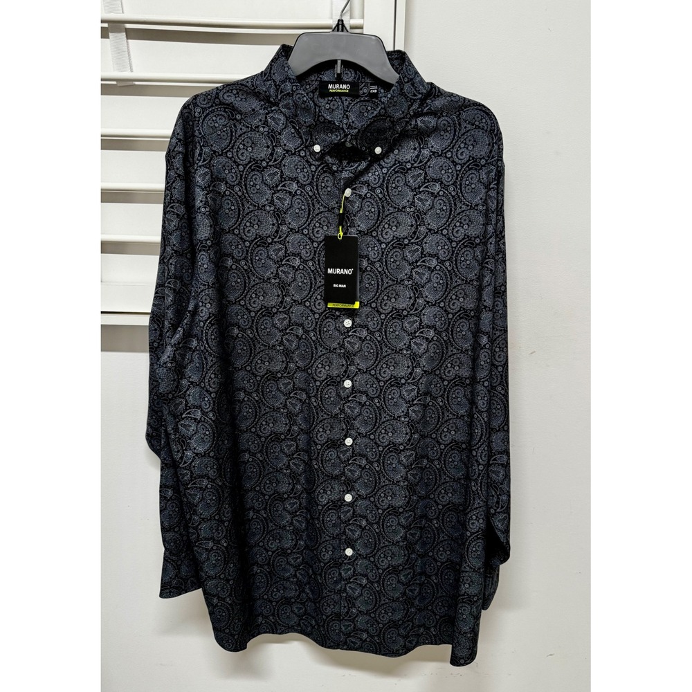NEW Murano Performance Big Man Shirt 2XB Grey Black Paisley LS Button Down NWT - Picture 2 of 8